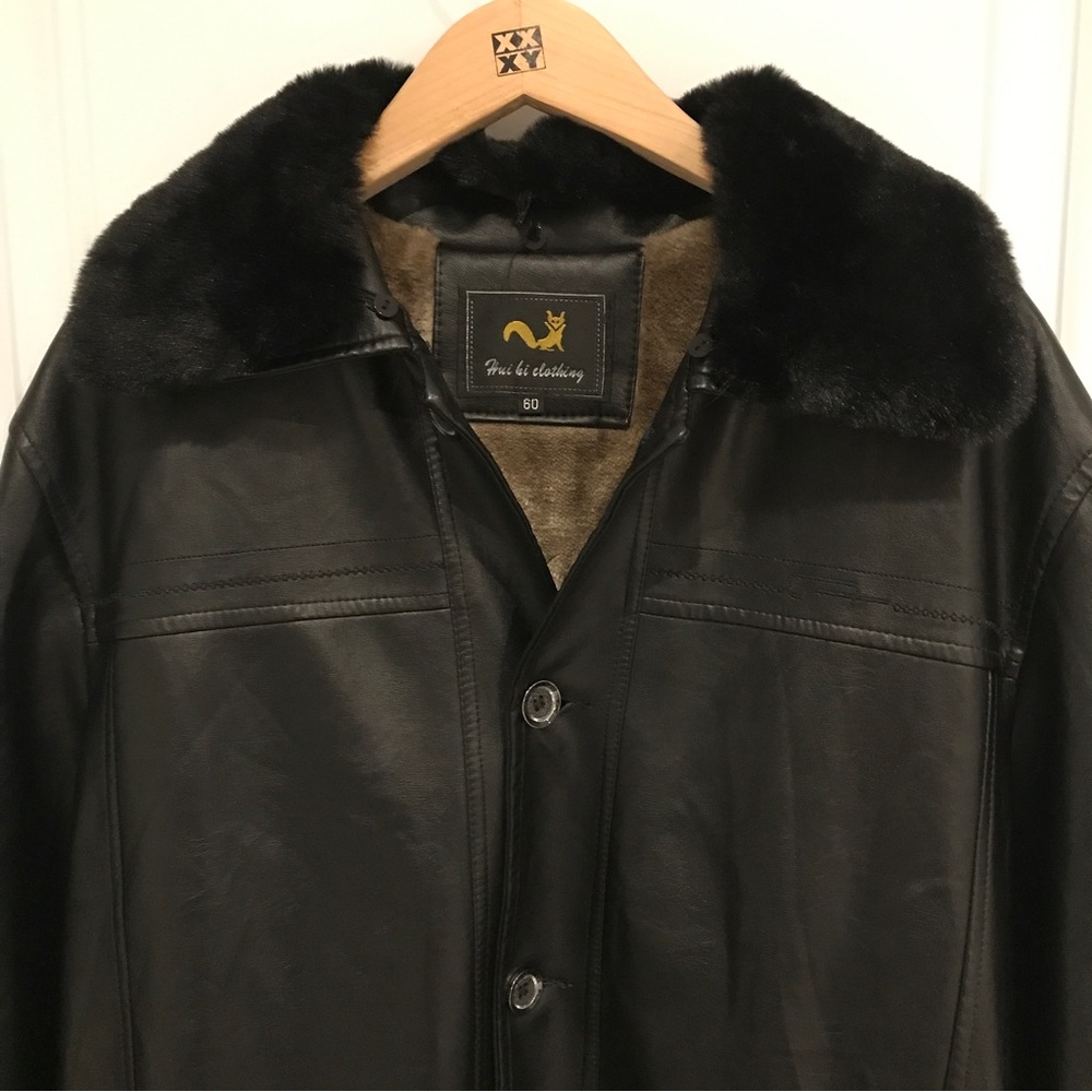 Vintage Faux Leather and Furry Lined Coat